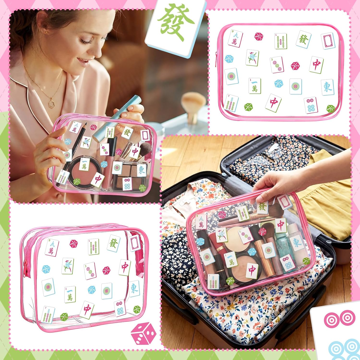 12 Pcs Mahjong Gifts for Women Makeup Bag Mahjong Gift Bags Mah Jong PVC Clear Travel Pouch Organizer Portable for Mah Jong Game Night Mahjong-Loving Girls Family Play Day Party Favor - Image 3