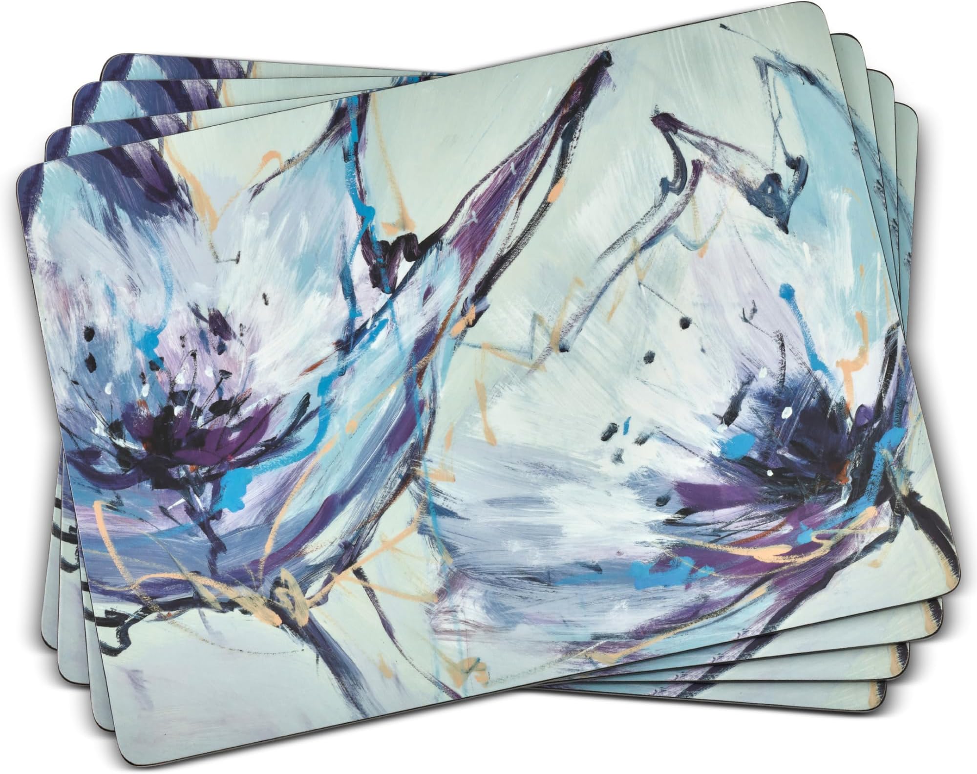 Abstract Lilac Collection Placemats, 4-Piece Set โ (15.7" x 11.7") Rectangular Cork-Backed Dining Table Mats with Lacquered Finish, Heat & Stain Resistant Tabletop & Furniture Protection