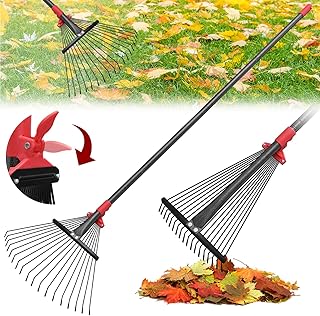 TAILERNRUYE 76 Inch Rake for Leaves, Adjustable 18 Metal Tines with Expandable Head Garden Rakes for Lawns Heavy Duty Meta