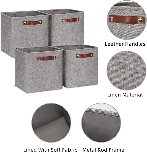 Miniatura 5 de HNZIGE Cesta de almacenamiento plegable, (4 unidades) cestas de almacenamiento para organizar estantes, cestas de tela para almacenamiento, cesta de