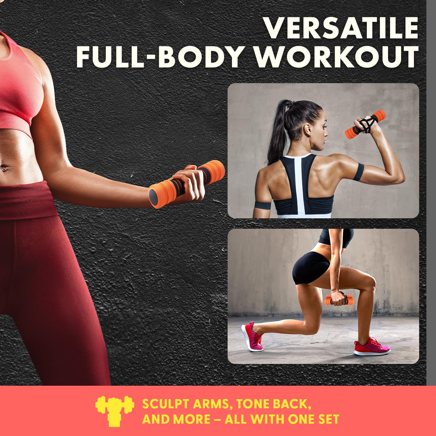 SQUATZ 4.41 lbs Compact Weight Dumbbells - Versatile Dumbbells for Women, Weight Bars can be Added or Removed, Non-Slip Neoprene Ideal for Common Movement and Multi Functional Exercise