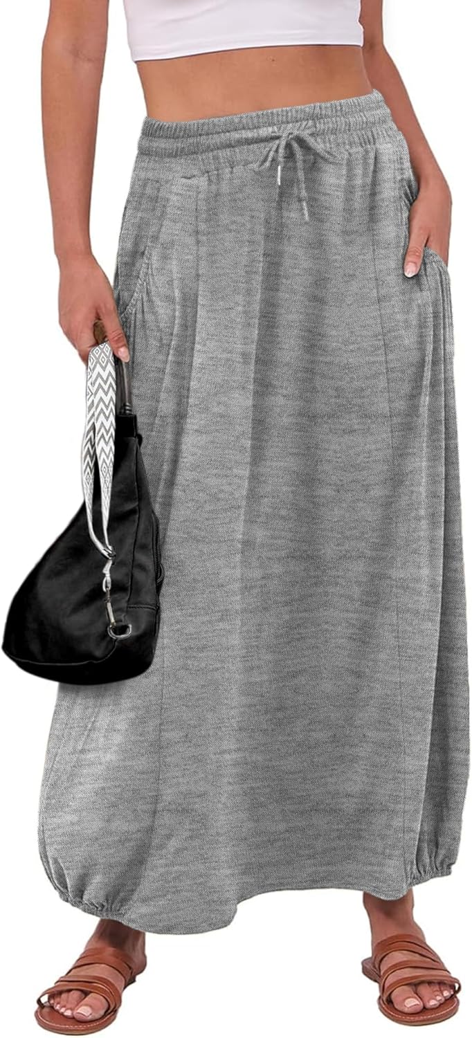 Anbech Women's Casual Maxi Skirts 2026 Spring Hight Waist Ankle Length Long Flowy Beach Skirt with Pocket - Image 5