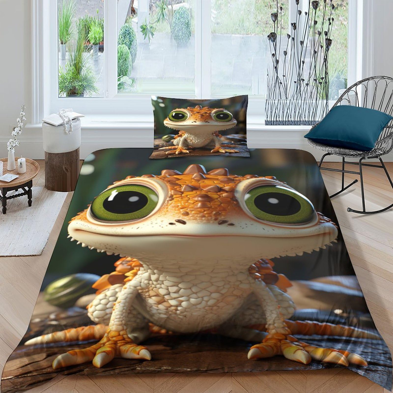 Parure de couette gecko 3D anti-plis en tissu microfibre respirante 135x200
