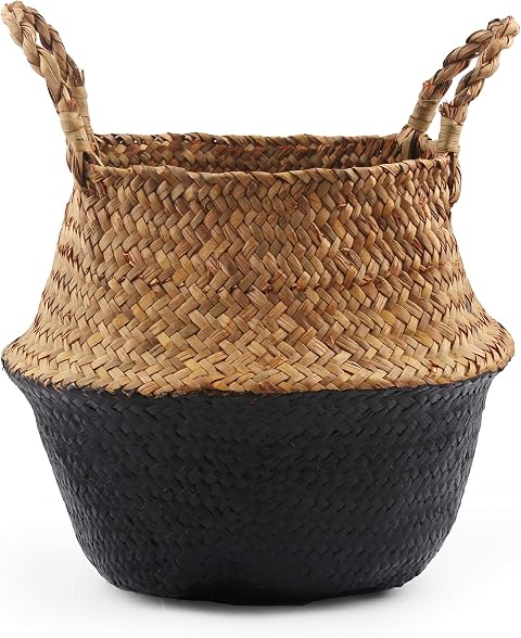 Woven Seagrass Belly Basket for Storage and Laundry