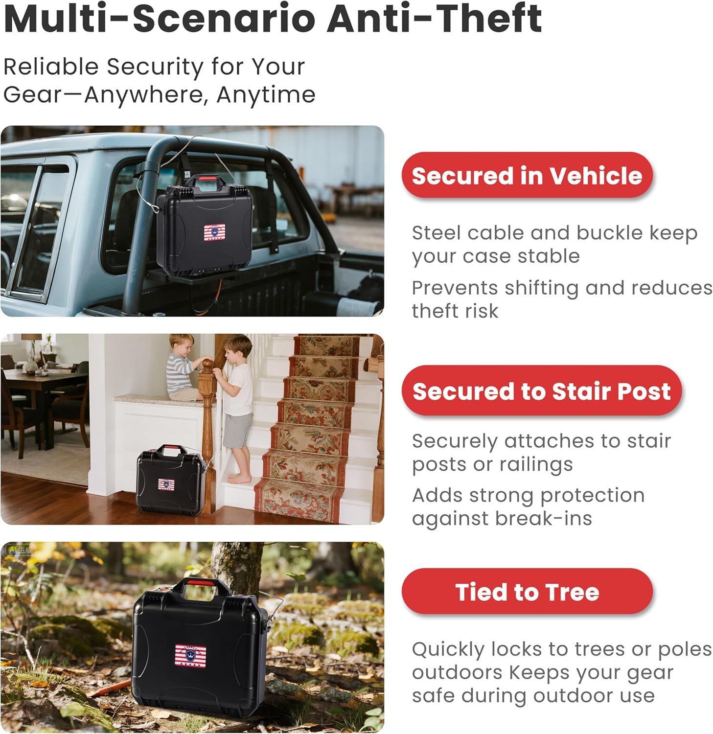 Pistol Case for Multiple Handguns, Hard Gun Case with Steel Cable Lock, Waterproof and Lockable Gun Travel Storage for Home, Car, and Bedside Use - Image 5