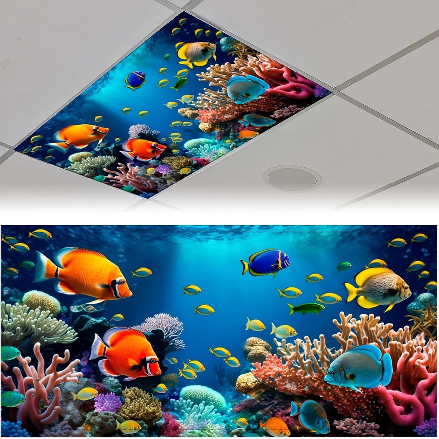 2 Pack Fluorescent Light Cover for Ceiling Light Classroom-Abyssal Fish Magnetic Light Cover Fluorescent Light Shade Panel, Decorative Film Filter for Reducing Harsh Glare Home Decorations Color-1