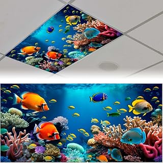 ZiKiLXU 2 Pack Fluorescent Light Cover for Ceiling Light Classroom-Abyssal Fish Magnetic Light Cover Fluorescent Light Shade Panel, Decorative Film Filter for Reducing Harsh Glare Home Decorations