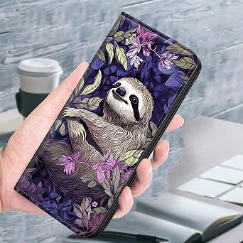 Wallet Case for TCL 605/TCL 60 SE 6.7 with Card Holder & RFID Protection for Women Men PU Leather Magnetic Kickstand Shockproof Cover for TCL 605/TCL 60 SE,White Sloth