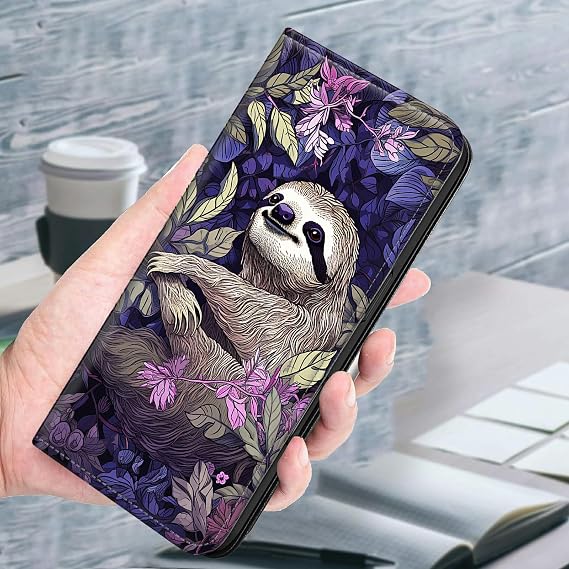 Wallet Case for TCL 605/TCL 60 SE 6.7 with Card Holder & RFID Protection for Women Men PU Leather Magnetic Kickstand Shockproof Cover for TCL 605/TCL 60 SE,White Sloth