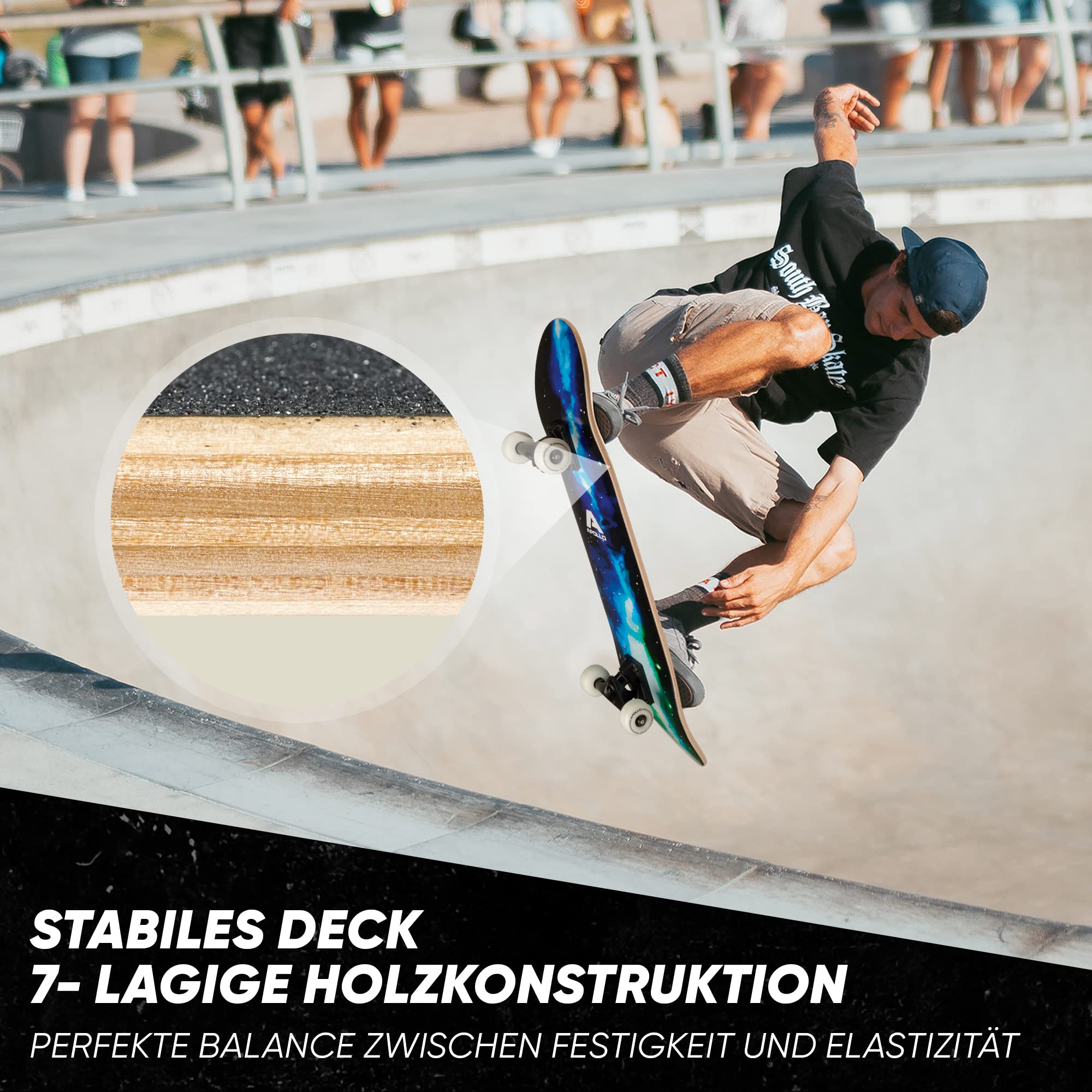 Apollo Skateboard | Cooles Kinder Skateboard und Profi Skateboard Erwachsene in Einem | 7-lagiges Skateboard Deck, trendig, Medium Concave, ABEC-7 Kugellager | Top Fahreigenschaften bei jedem Style