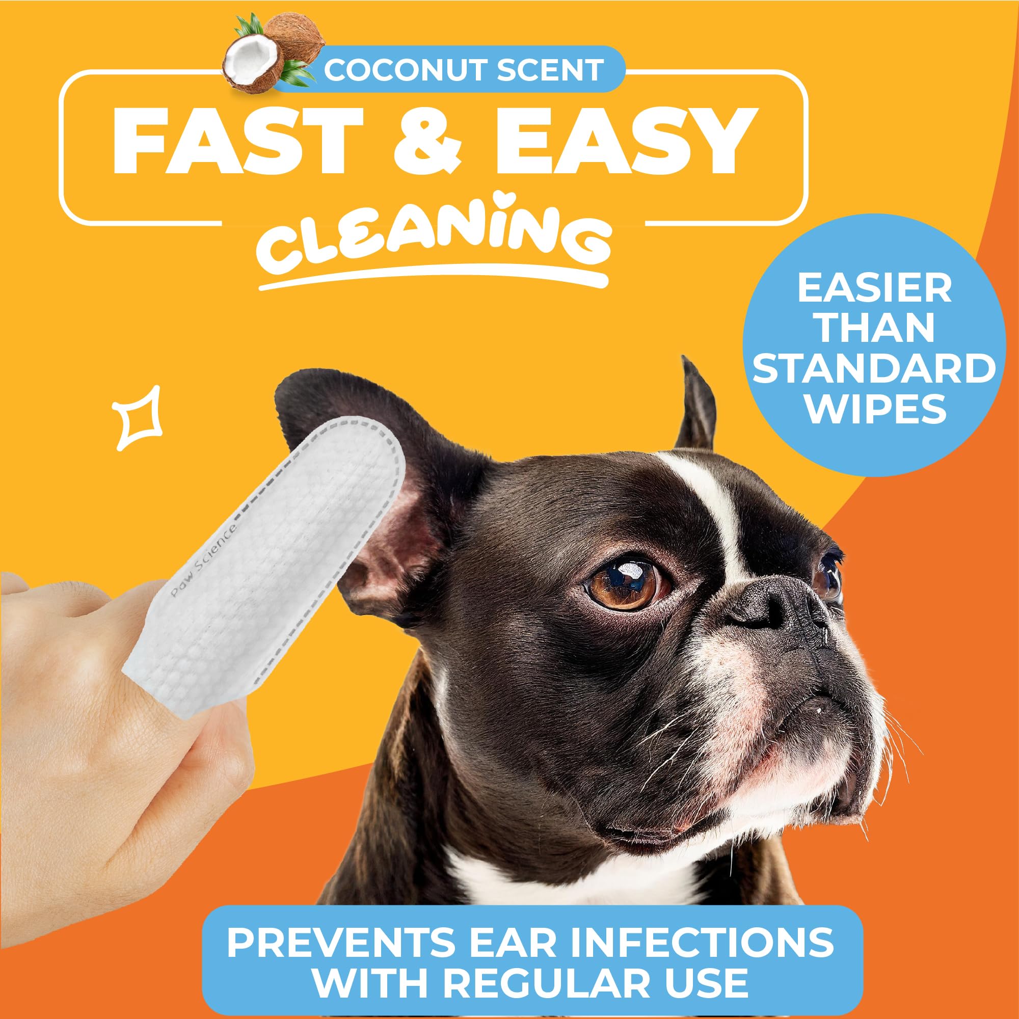 Dog Ear Cleaner Wipes – Finger Wipes for Dogs & Cats – Cleaning, Soothing, & Deodorizing Itchy Ears – Pet Ear Relief Solution (Coconut) - image 2