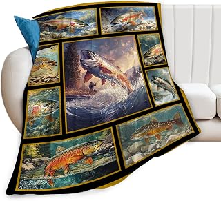Tijuboni Rainbow Trout Fish Blanket Fishing Gifts for Men 50"x40" | Ultra Soft Cozy Blanket Fleece Plush Fishing Lovers Decor Gifts for Angler Fisherman Adults Couch Sofa