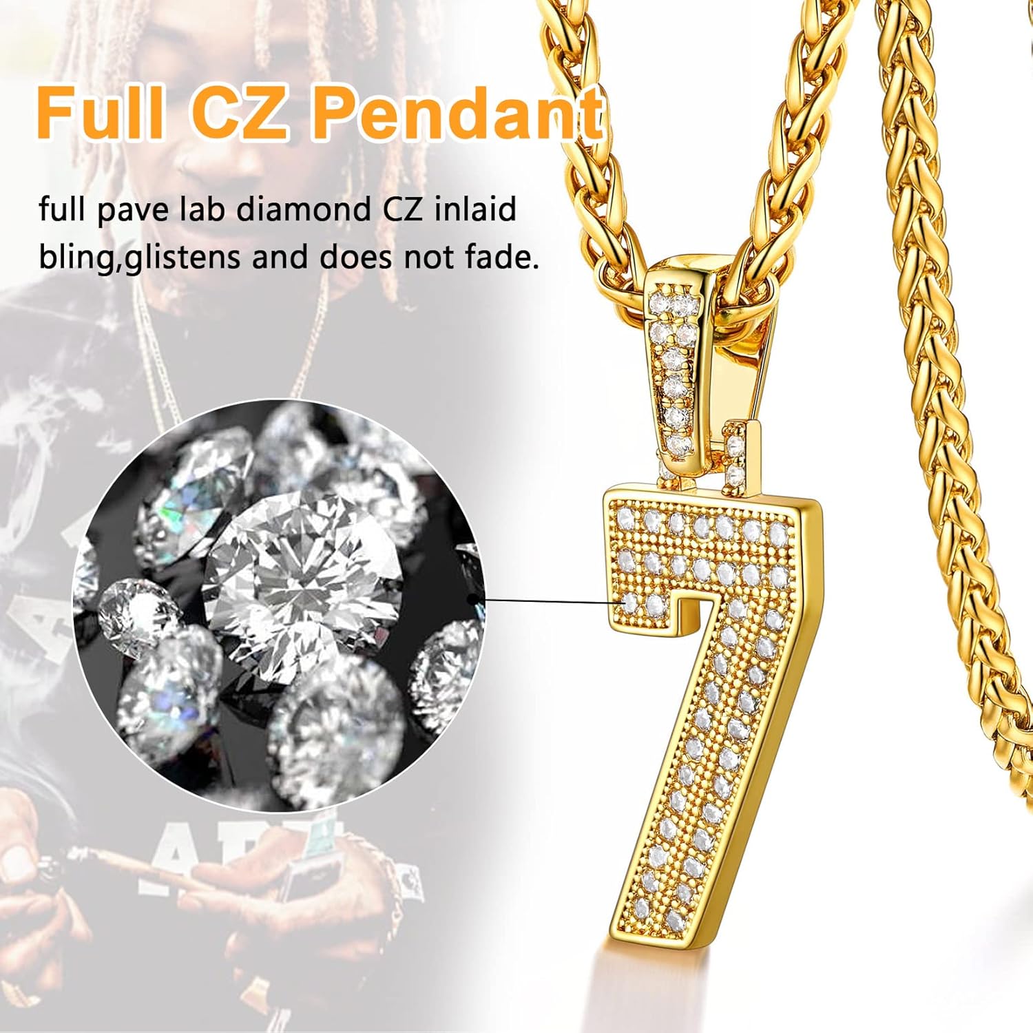 U7 Gold Number 7 Necklace and Gold Sneaker Shoe Necklace