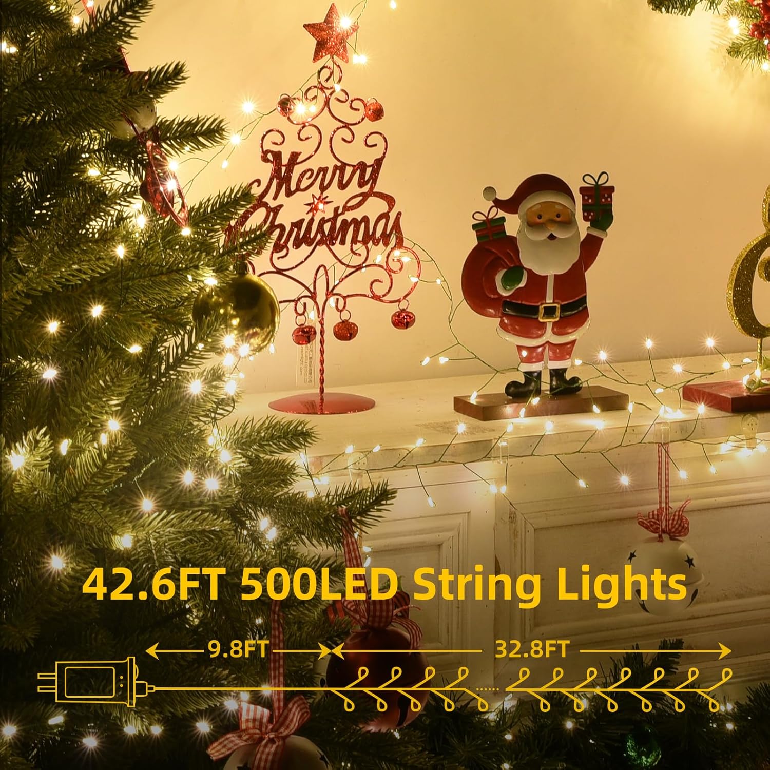 Fairy Lights Plug in 32.8Ft 500LED Warm Christmas Firecracker Firefly Lights with Timer Waterproof Green Wire Remote Twinkle Cluster String Light for Bedroom Wreath Party Window Tree Decor