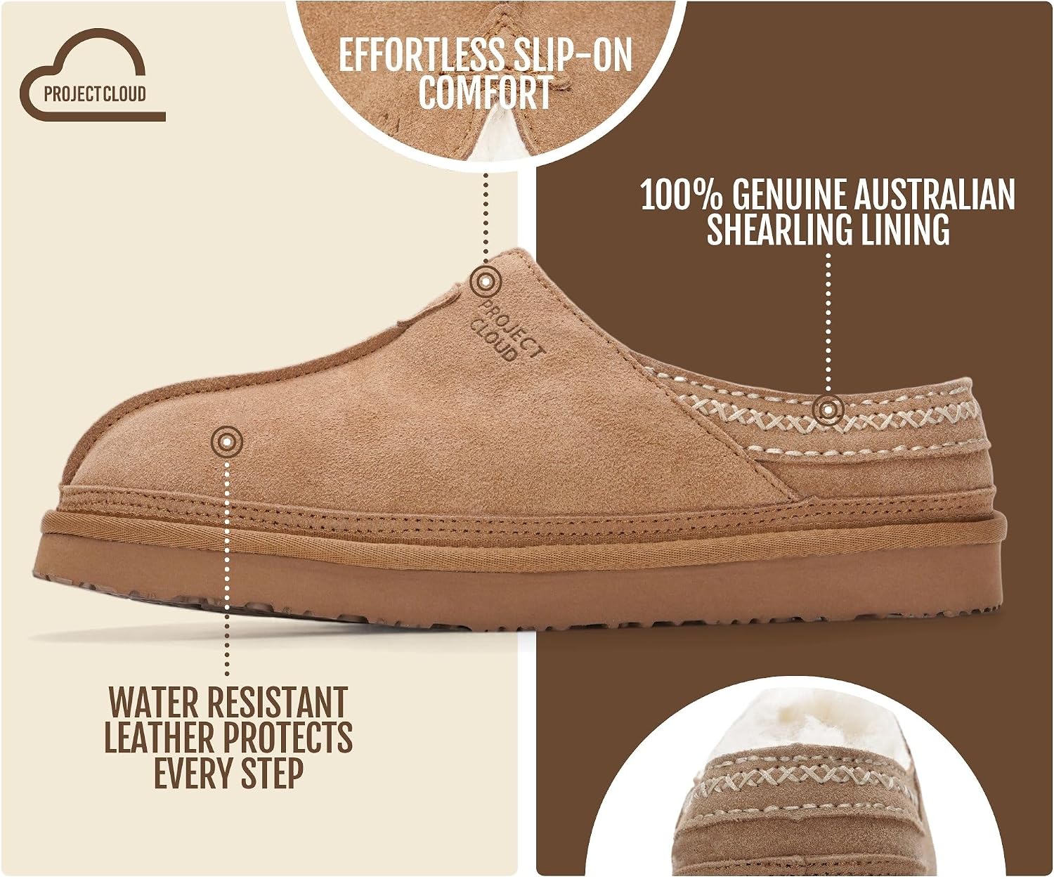Mens Slippers 100% Genuine Leather Australian Shearling Slippers for Men