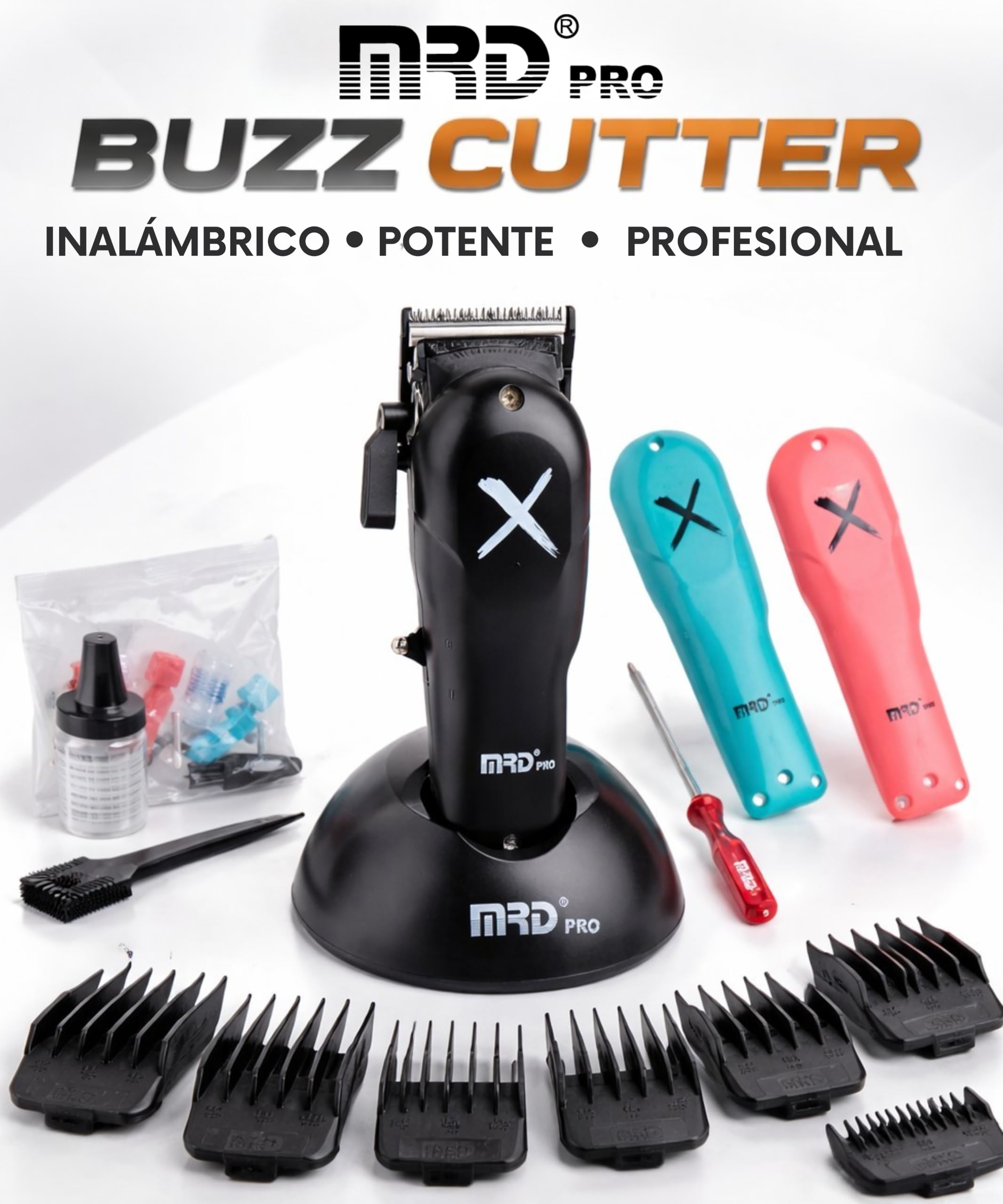 MRD Clipper PRO BUZZ CUTTER – Máquina de cortar pelo hombre profesional con motor Rotativo, cuchilla DLC Faper y bateria de 3350 mAh, cortapelos MRD pro recargable USB-C