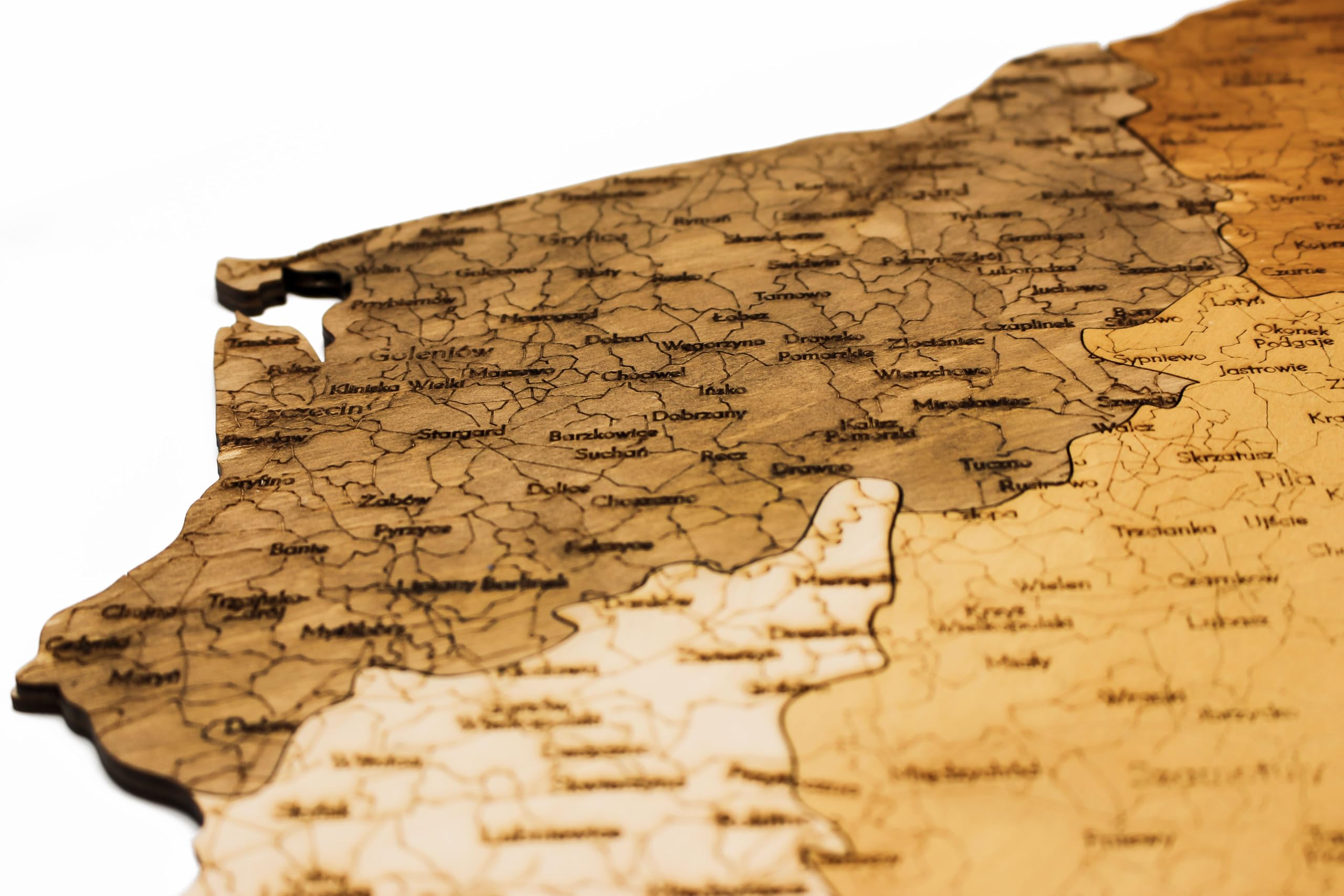 Drewniana mapa Polski na ścianę, puzzle 3D, dekoracyjna mapa z nazwami miast, dostępna w dwóch rozmiarach: 70x60 cm lub 88x75 cm (88 x 75 cm)