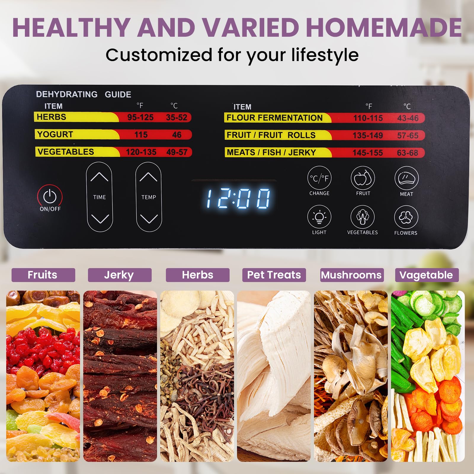 Jerky odwadniacz do żywności 9 dużych tacek ze stali nierdzewnej 800 W odwadniacz do owoców z pilotem zdalnego sterowania, 24-godzinny timer i regulacja temperatury 200°F, suszarka