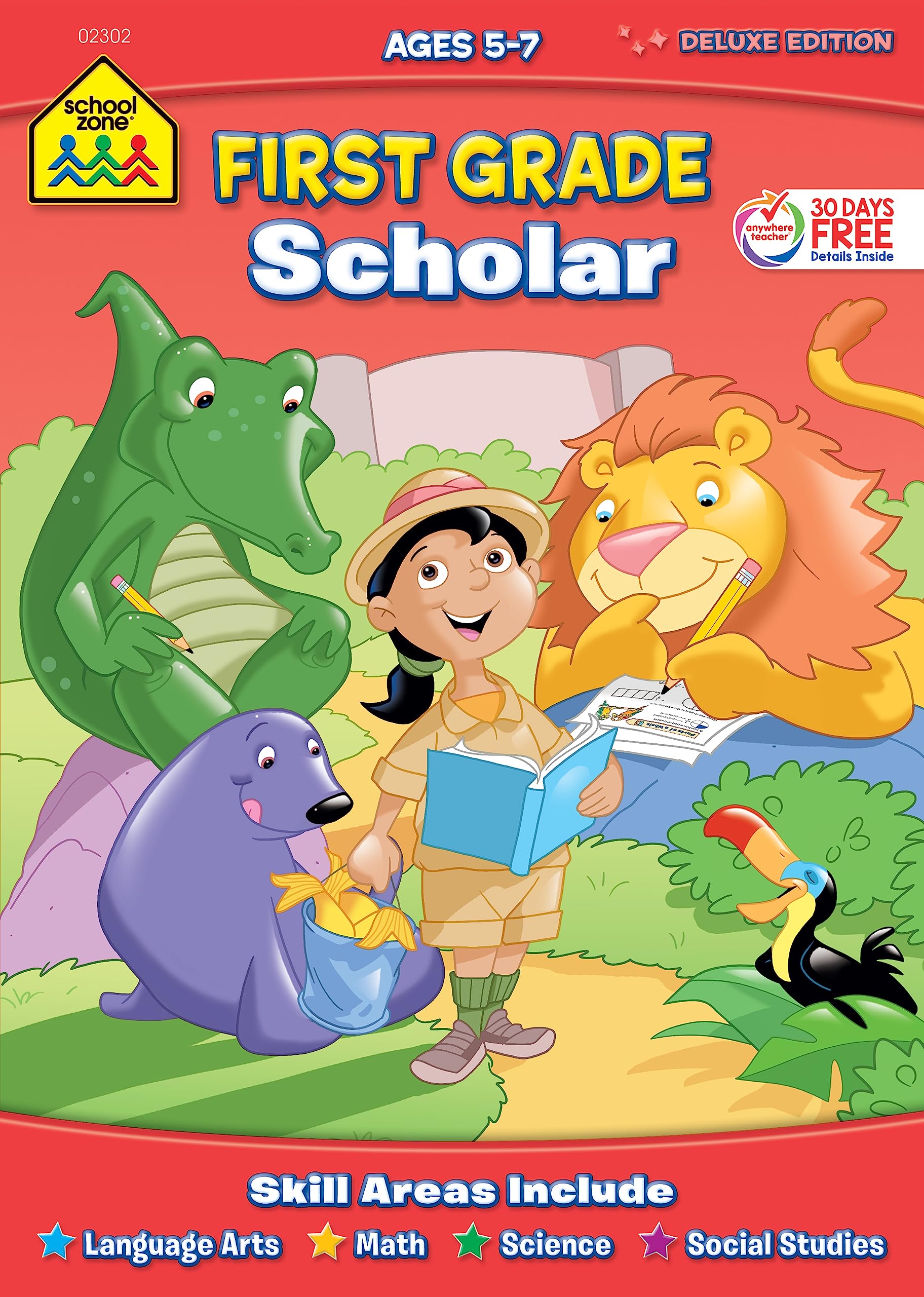School Zone First Grade Scholar Workbook: 64 Pages, 1st Grade, Vowels, Consonants, Language Arts, Early Math, Addition and Subtraction, Patterns, Sequence, Ages 5 to 7 Paperback – April 6, 2017