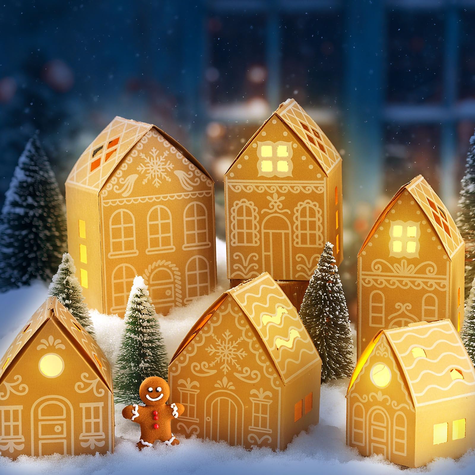 Décorations de maison en pain d'épices avec guirlande LED de Noël pour village rustique