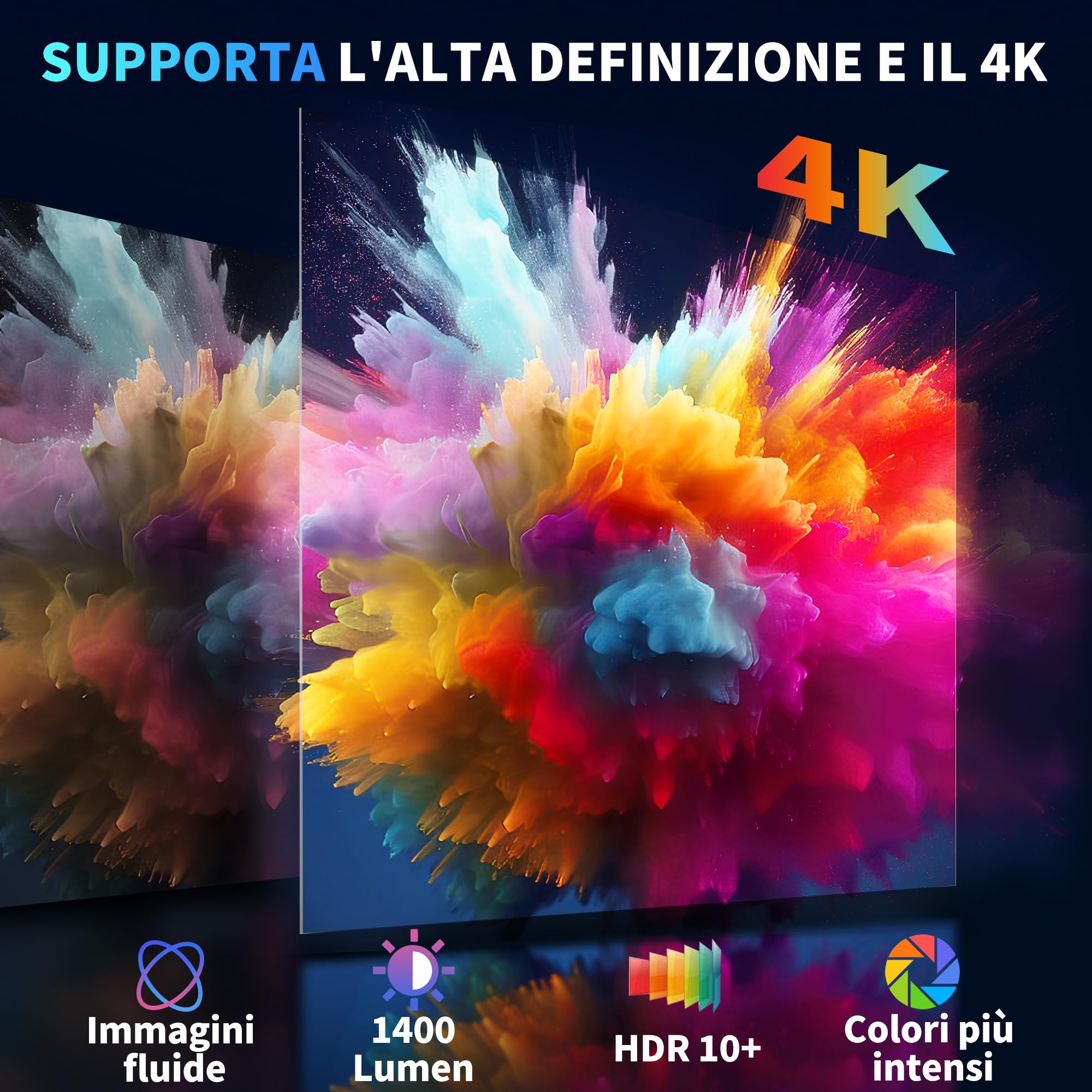 Mini Proiettore [App Integrata & 2026 Upgraded] Proiettore Portatile 4K 1080P con 5G WiFi 6 e BT 5.4 Supporta Rotativo 180° Correzione Trapezoidale Automatica Applicabile TV Stick/USB/HDMI,Bianco