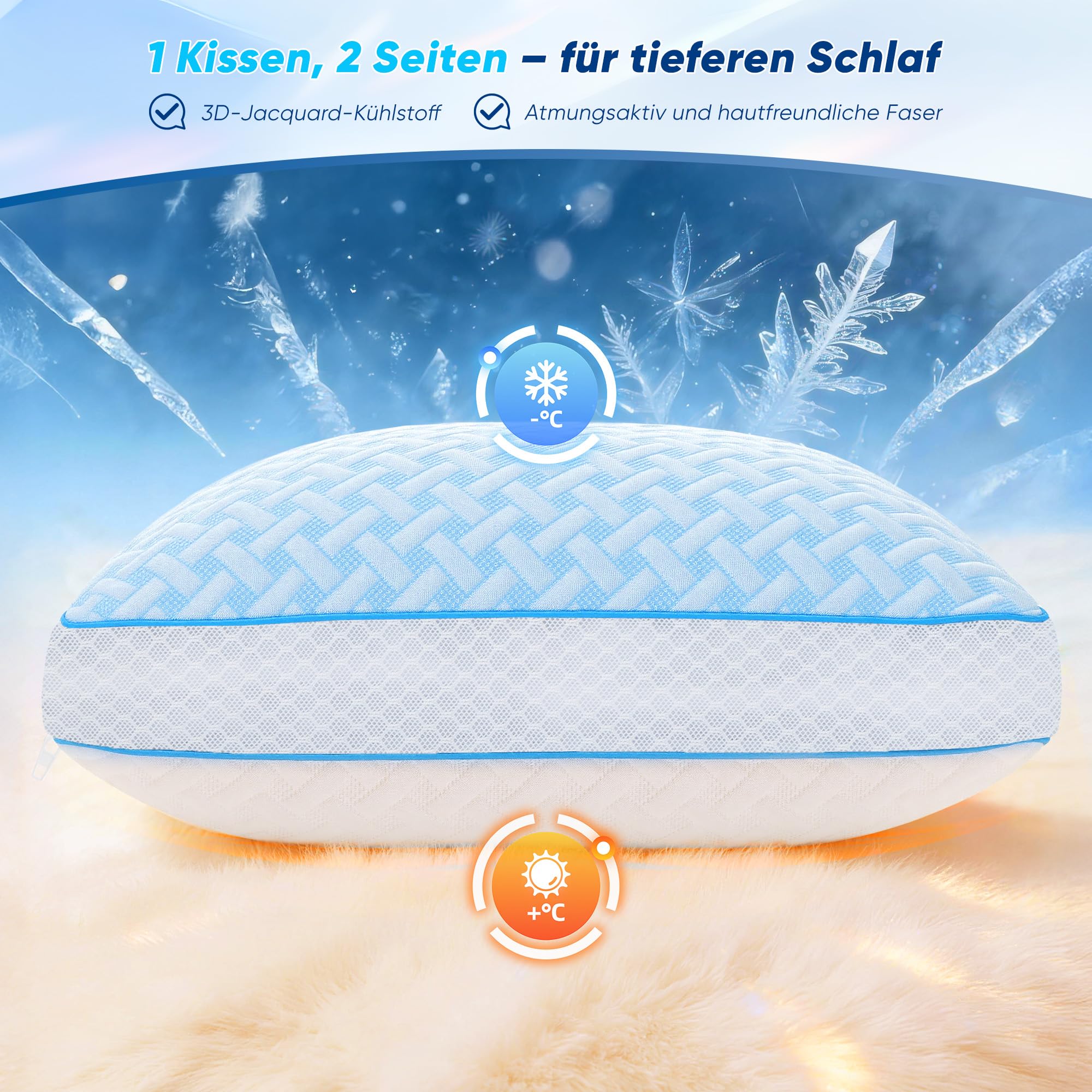 Gel Memory Foam Kissen – Kopfkissen 40x80 （2er Set）mit Höhenverstellung & abnehmbarem Bezug, Temperaturregulierendes Schlafkissen ideal für Seitenschläfer, Rückenschläfer & Bauchschläfer
