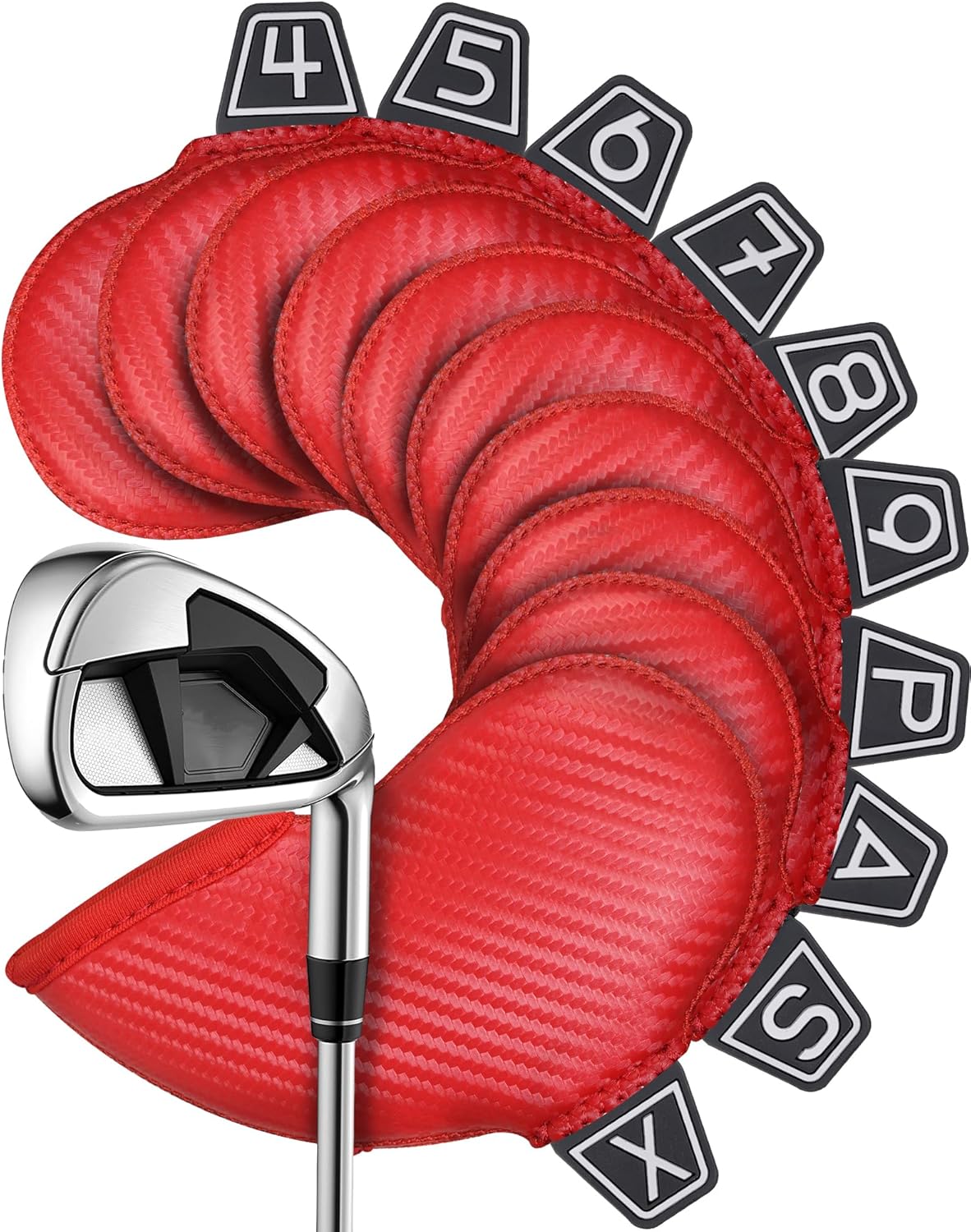 Red Golf Iron Covers, Black Leather Headcover Wedge Covers