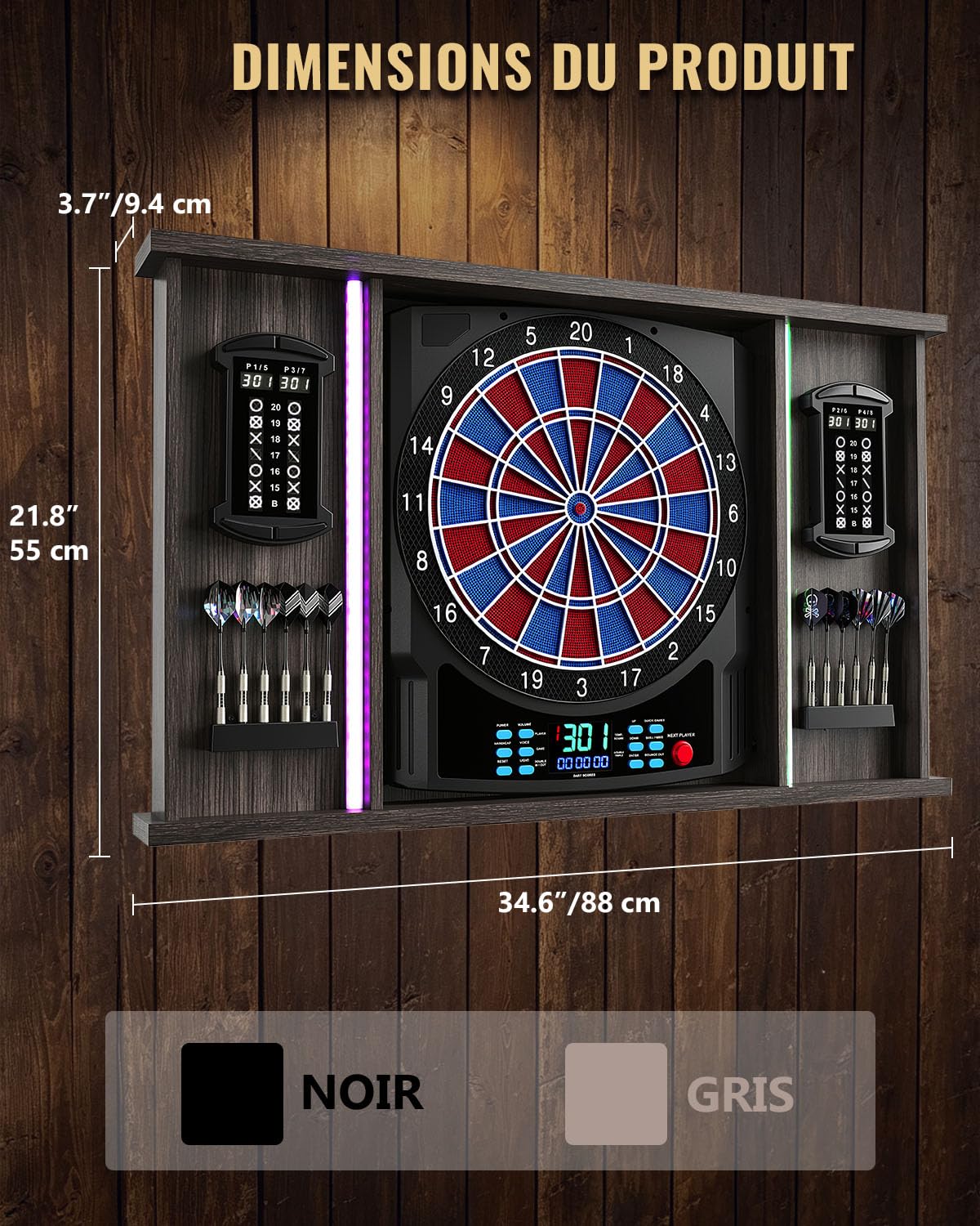 Jeu de Fléchettes Électronique, LED Coffret pour Cible Flechette | [12 Fléchettes] Indicateur LED 8 Joueurs, Jeux de Flechettes Adulte Électronique pour Salle de Jeu, Bar Privé