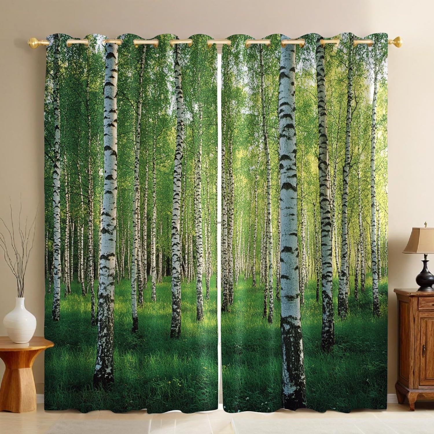 Rideaux thermiques et phoniques forêt de bouleaux pour chambre