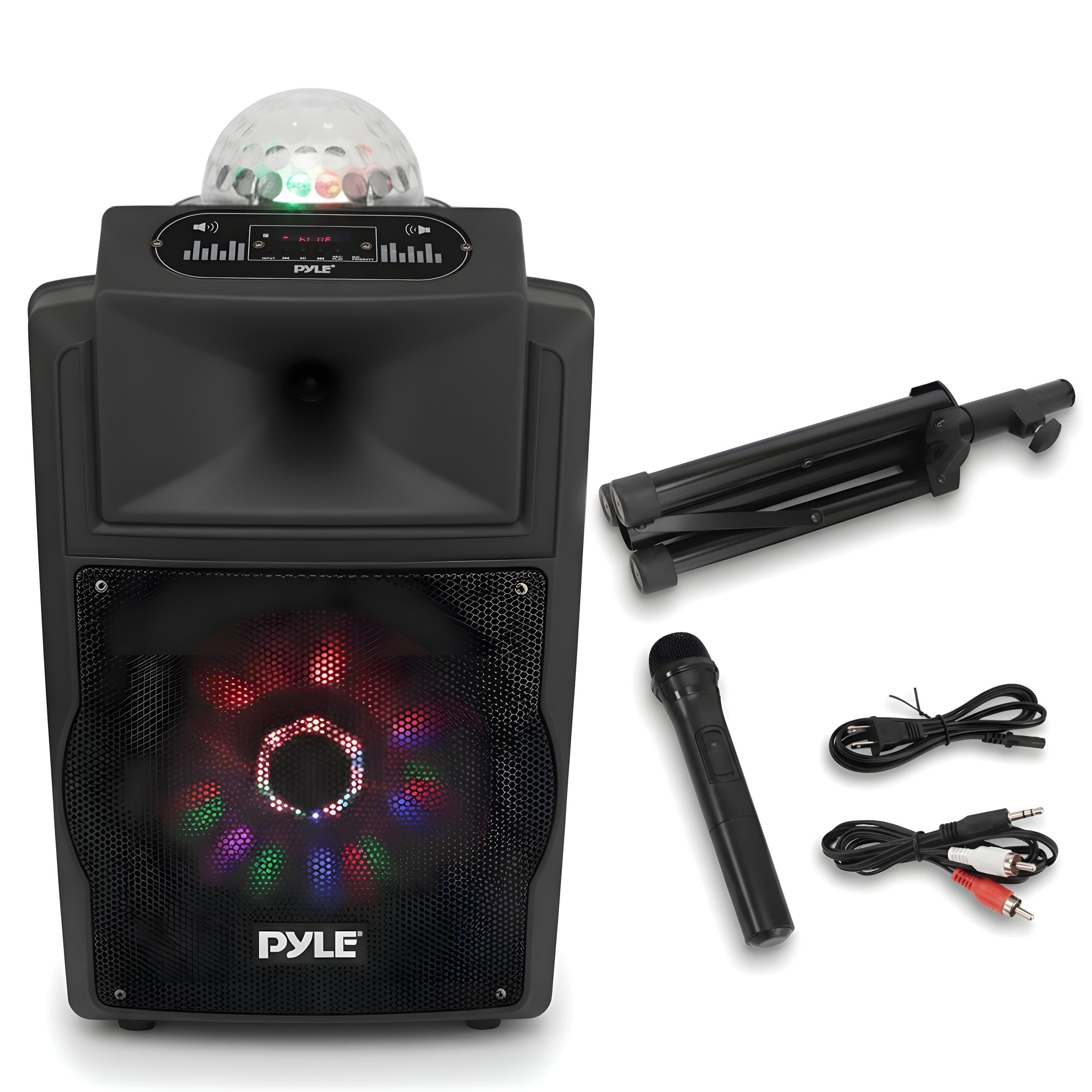 Pyle Enceinte Bluetooth,700W, Enceinte Active Karaoke, Haut Parleur Portable Rechargeable Alimenté par Batterie, Ensemble de Microphone avec Bluetooth MP3, USB, Micro SD, FM Radio, AUX,Lumières de DJ