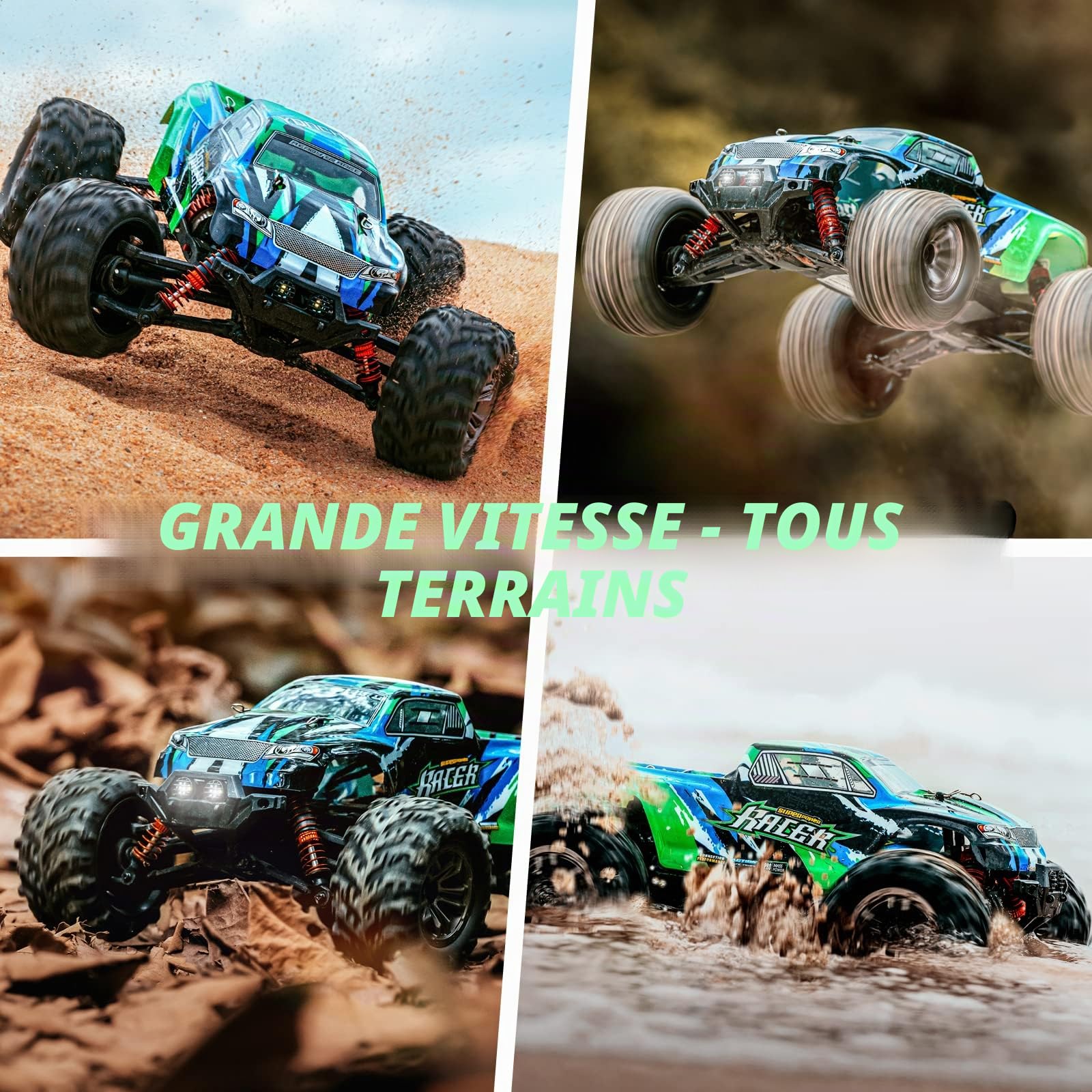 YONCHER YC200 Voiture Télécommandée Tout Terrain, 1/16 45km/h RC Voiture, 2.4GHz 4WD Camion Telecommande pour Adulte Enfants, 4x4 Offroad RC Crawlers Véhicule 2 Batteries 55min+
