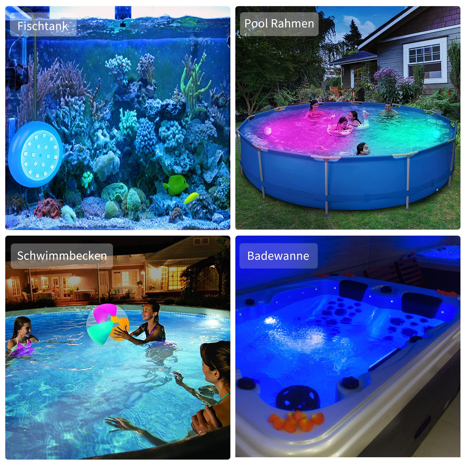 COOLWEST Lampada da piscina fuori terra 10W RGB con telecomando RF e ventosa, lampada da piscina 12V AC/DC IP68 impermeabile 16 colori 3 opzioni timer cavo 7m