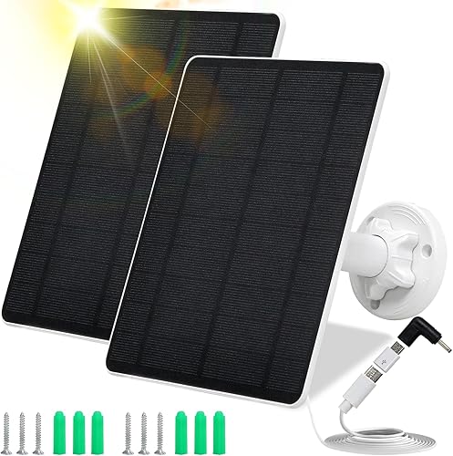 Panel solar para cámara de seguridad, panel solar USB de 5 W para cámaras de CC 5 V, cargador de panel solar para cámara, micro USB, USB-C y CC,