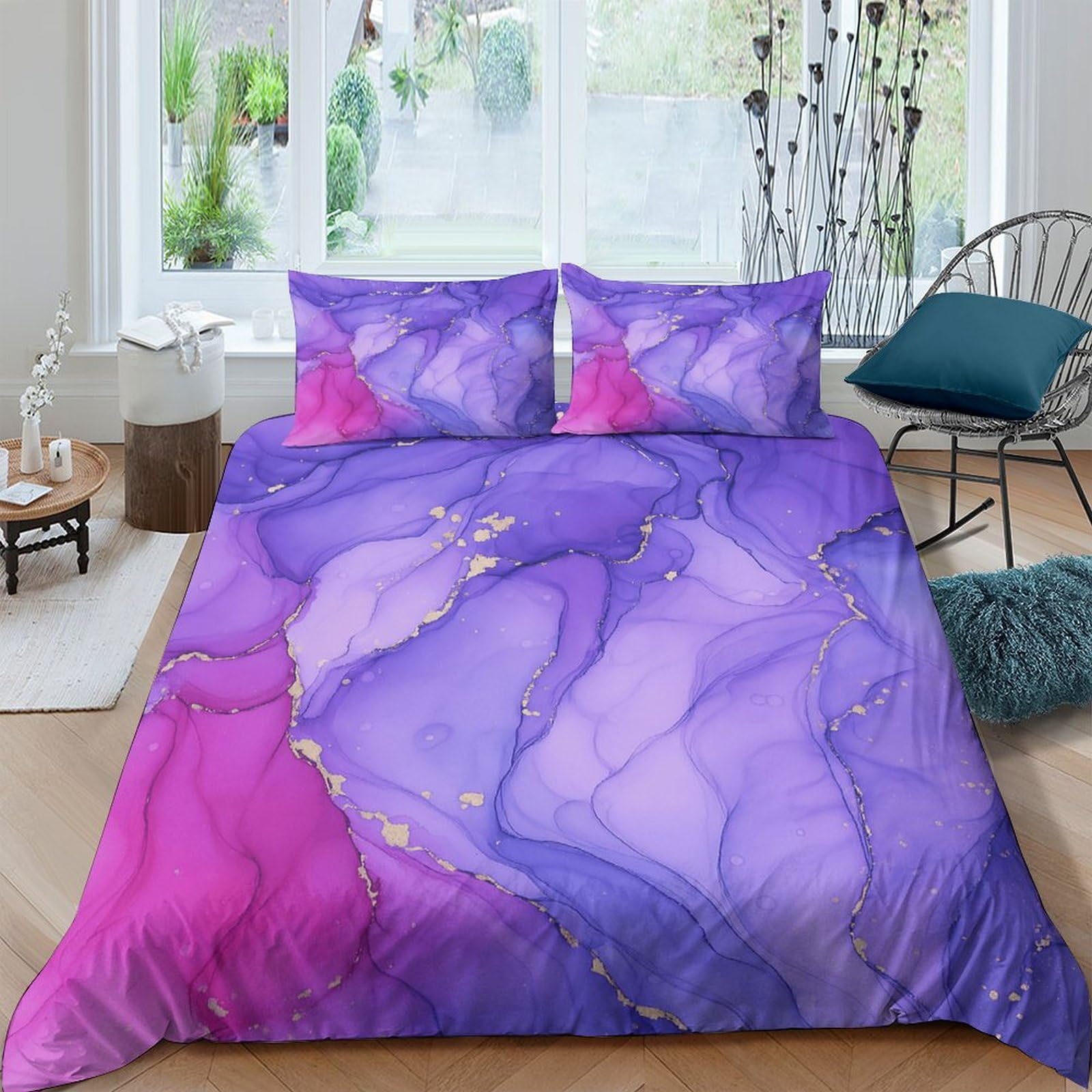 3D Printed Marble Quilt Cover, Microfiber Duvet Cover Hidden Zipper for