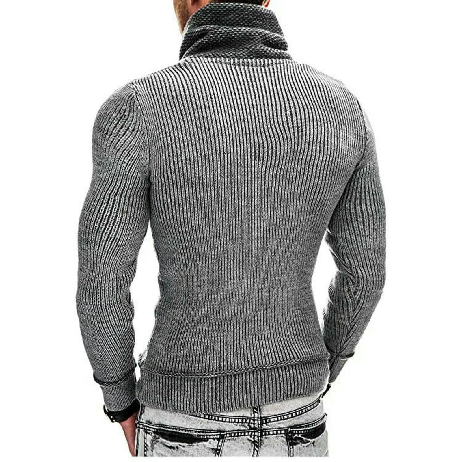Jersey HombresuéTer Hombre Otoño E Invierno Suéter De Los Hombres Manga Larga Cuello Alto Bolsillo Moda Prendas Punto-Blanco-XL
