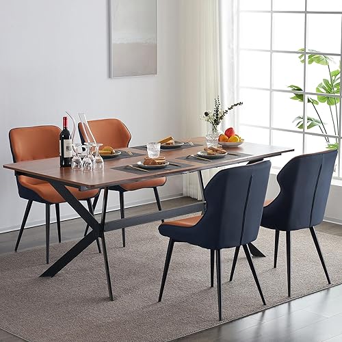 Juego de 4 sillas de comedor tapizadas de cuero, sillas de cocina con patas de metal Blakc, silla de cena sin brazos para comedor, sala de estar,
