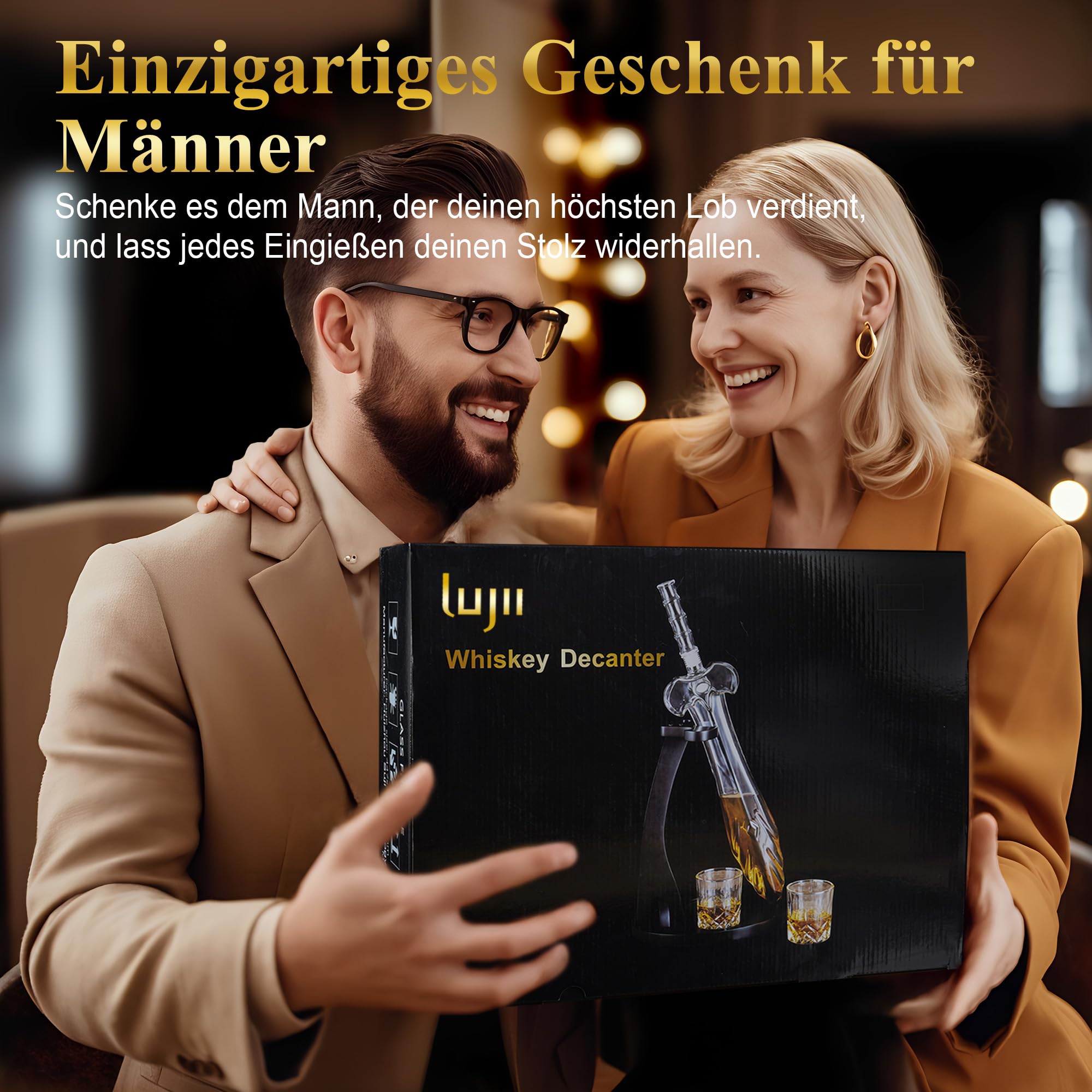 LUJII Heroisches Schwert Whisky Karaffe für Echte Männer, Whiskey Geschenkset mit 2 Gläsern und Holztablett, Personalisierte Geburtstag Hochzeitstag Geschenke für Papa, Ehemann, Freund, Sohn, 850ml