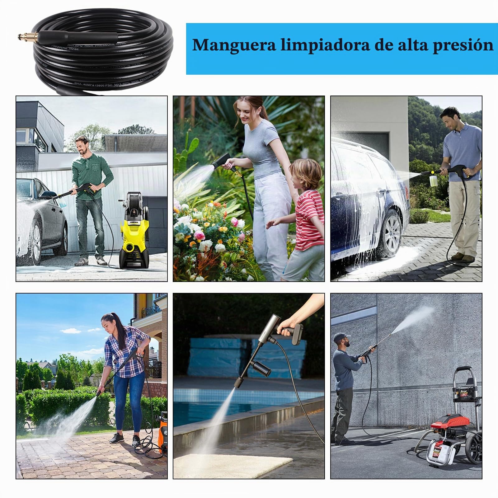 20M Manguera de Repuesto para Karcher Lavadora de Alta Presión K2 K3 K4 K5 K7 Manguera de Alta Presión Flexible de Alta Presión Pistola Conector Manguera Hidrolimpiadora para Vehículo