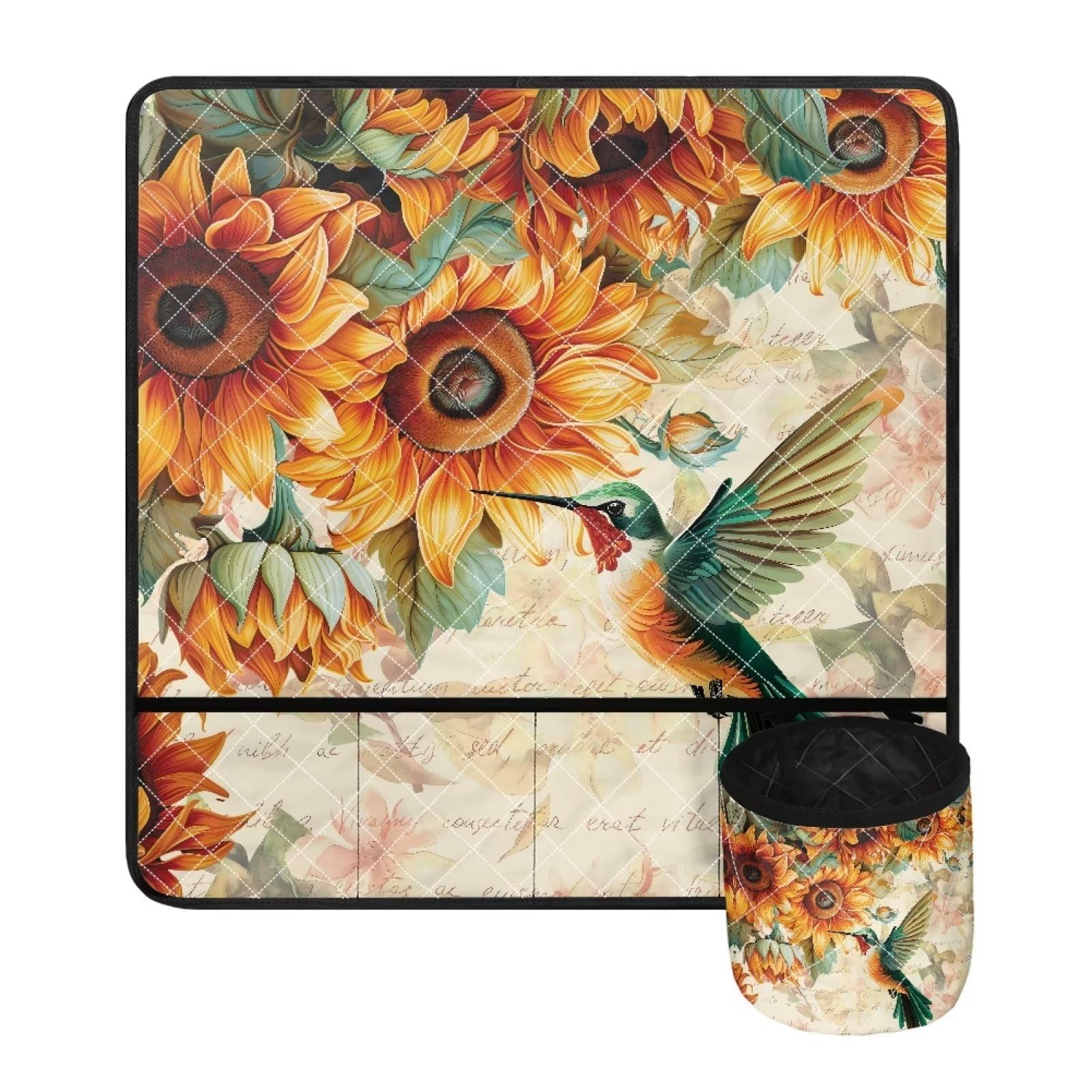 Kathyboom Sunflower Hummingbird Sewing Machine Mats for Table with Pockets Thanksgiving Sewing Machines Mats to Reduce Noise Durable Dust Cover Protective Mats