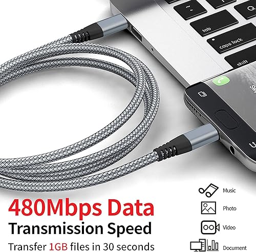 Miniatura 3 de Urehepo Cable USB C a USB C (6.6 pies, 60 W, paquete de 3 unidades) de nailon trenzado 3A cable de carga rápida USB tipo C compatible con MacBook