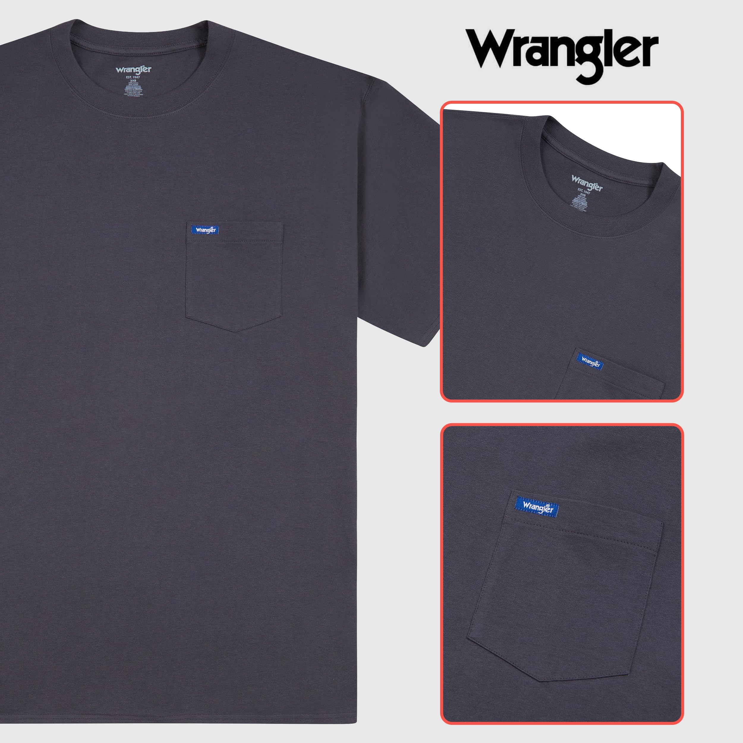 Wrangler Big and Tall T-shirt da uomo - Confezione da 2 magliette in cotone con tasca sul petto