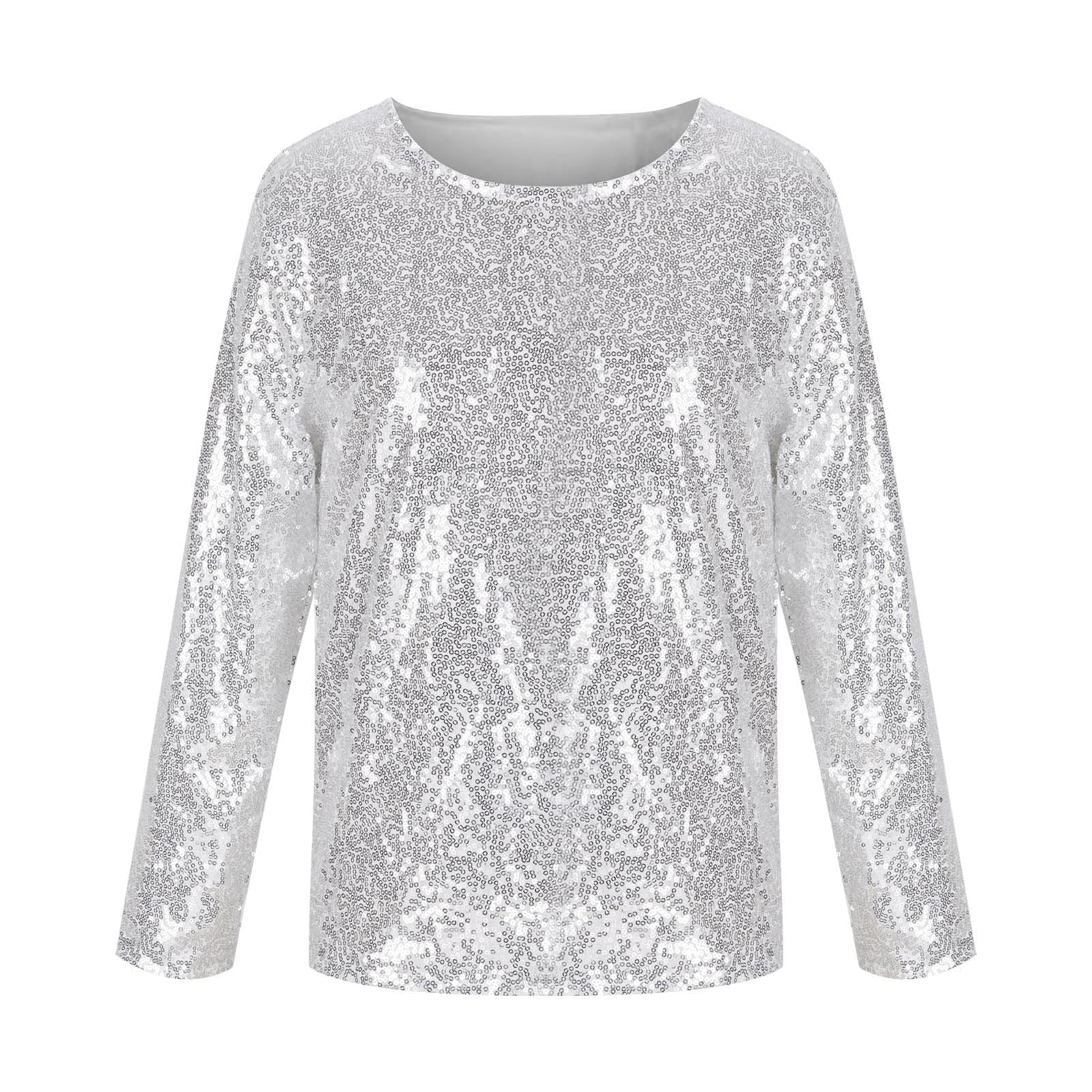 Camiseta de manga larga brillante con lentejuelas para niñas, para fiestas de cumpleaños, adolescentes, elegante, para escuela, carnaval, baile