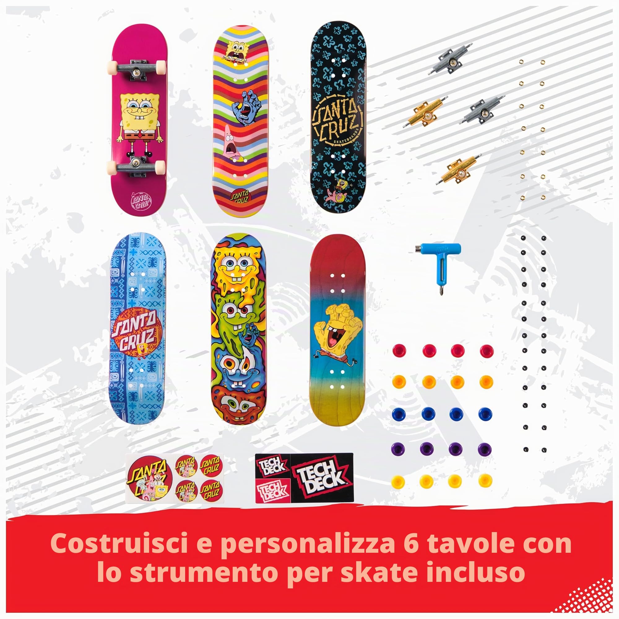 TECH DECK, Spongebob Sk8shop - Mini skateboard da collezione e personalizzabili, giocattoli per bambini dai 6 anni in su
