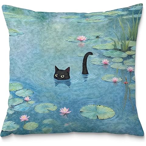 Black Cat Art Painting Throw Pillow Covers 18x18, Aesthetic Black Cat Decor Pillow ...