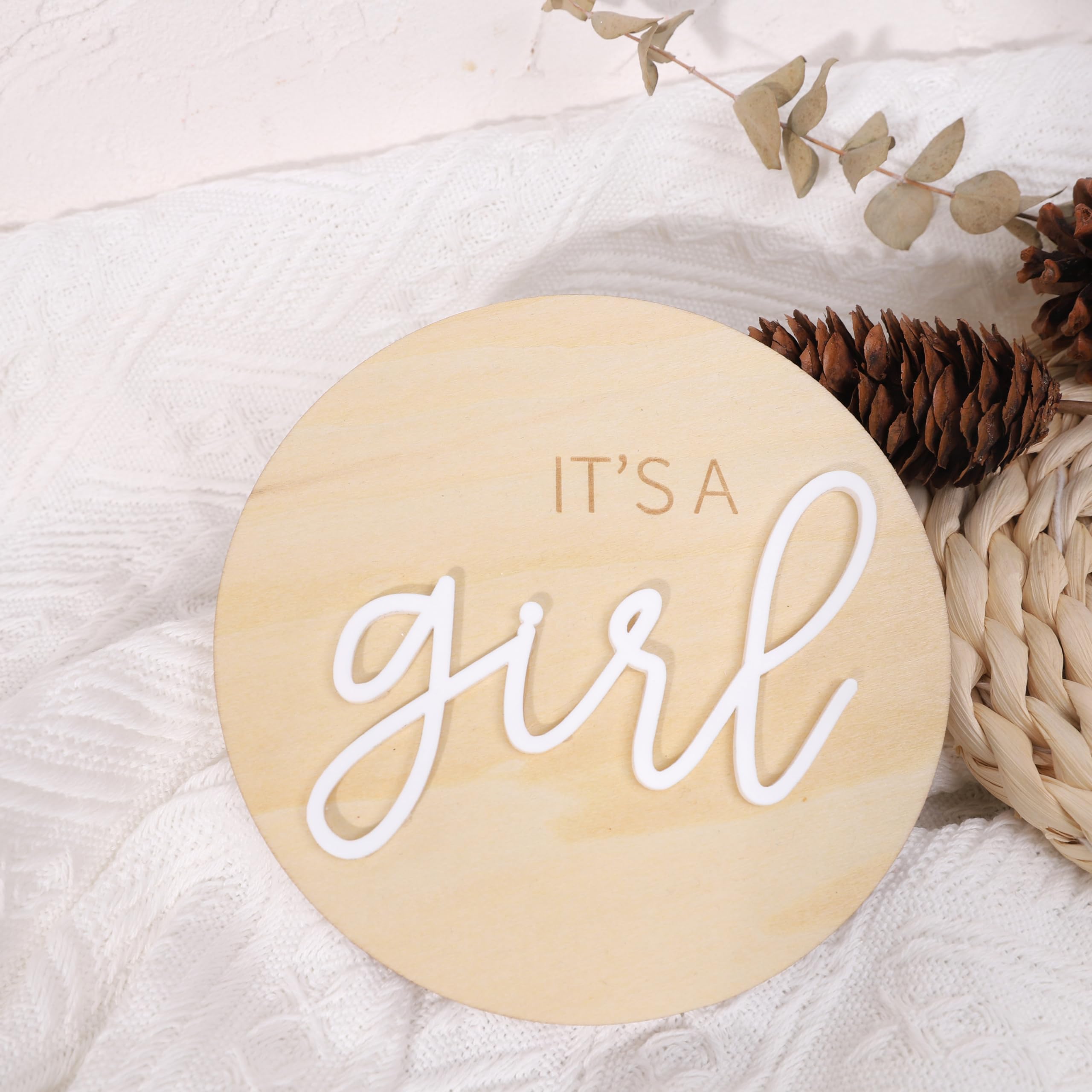 1pc It's a Girl Wooden Sign - Boho Gender Reveal Decoration, Acrylic Boy or Girl Pregnancy Announcement, He or She Photography Prop, Baby Shower Gifts