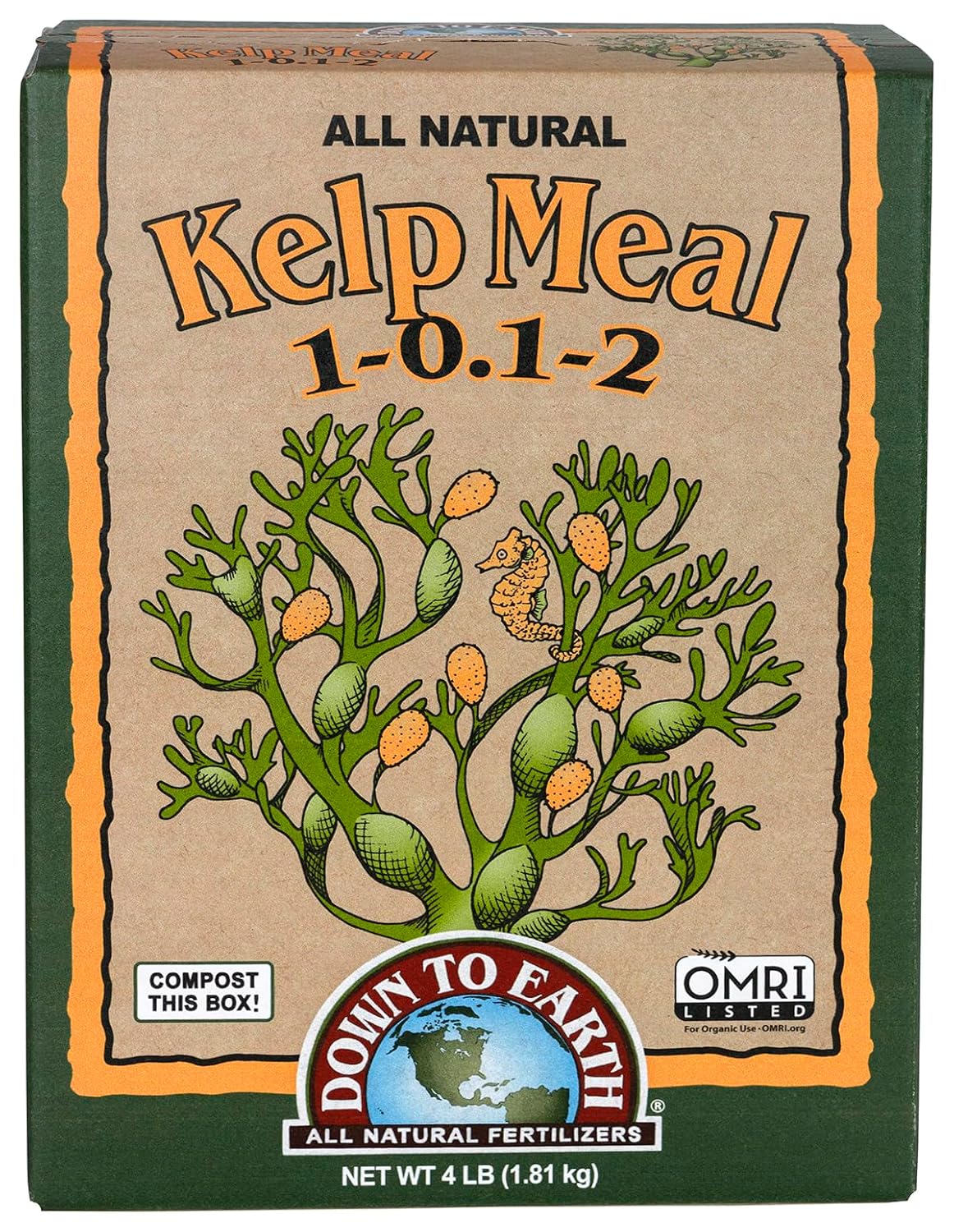 Down To Earth All Natural Fertilizers Organic Kelp Meal - Plant Food with Seaweed (Ascophyllum nodosum), Potassium and Trace Minerals 1-0.1-2, 4 lb