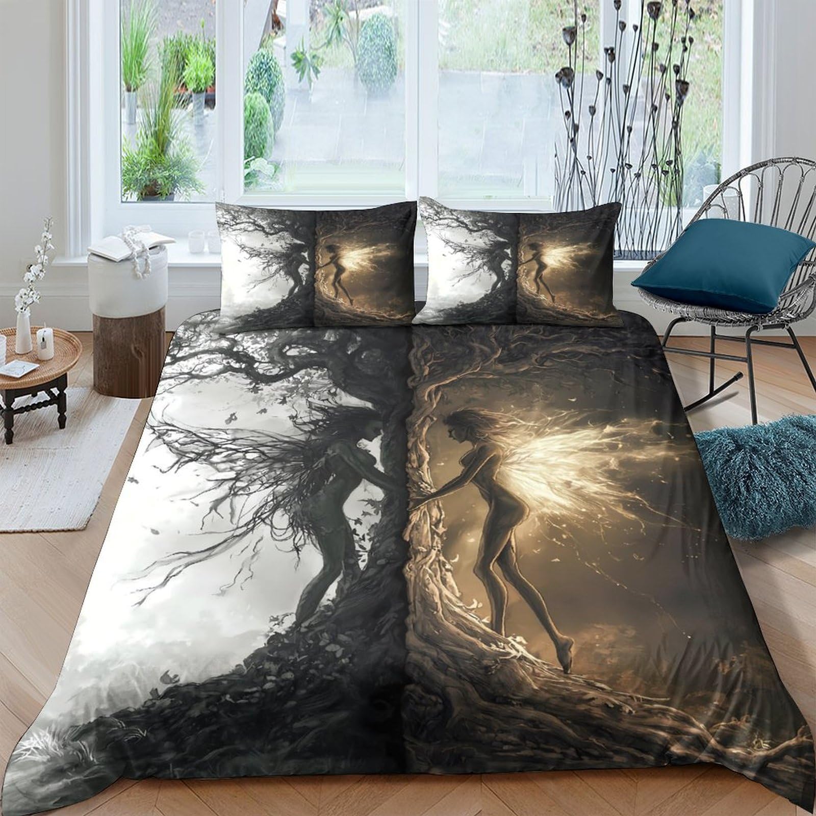 Ctjqhvkz Style-7 3D Printed Fantasy Tree Fitted Sheet Microfiber Artistic Fairy Mattress Cover For Bedroom Dorm Decor Protection Single（135X200cm）