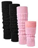 2 Pairs Winter Fleece Lined Leg Warmers for Women Warm Long Boot Socks Knit Thick Calf Warmers for Skating Walking