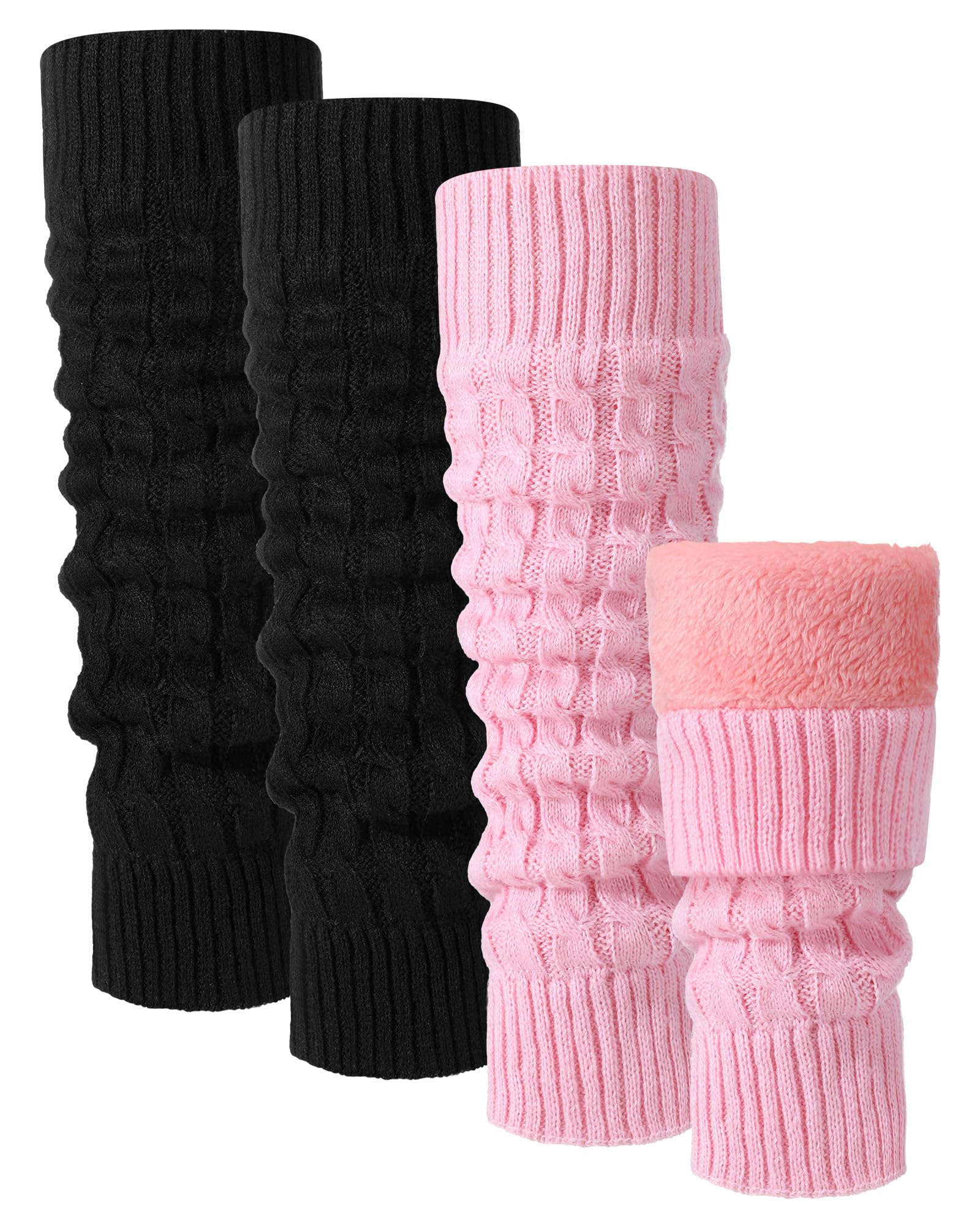 Shihanee 2 Pairs Winter Fleece Lined Leg Warmers for Women Warm Long Boot Socks Knit Thick Calf Warmers