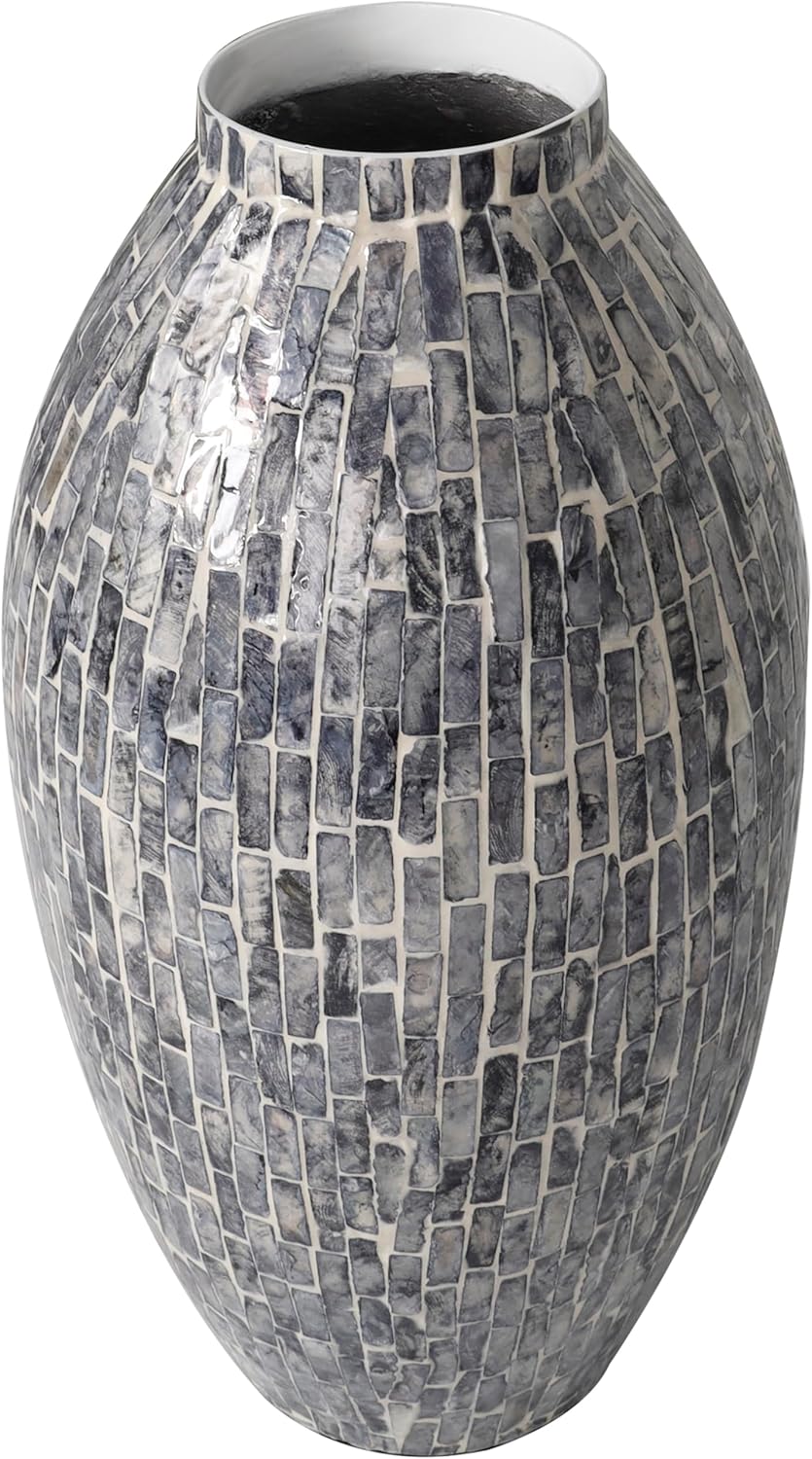 Deco 79 Mother of Pearl Shell Handmade Decorative Vase Mosaic Inspired Centerpiece Vase, Flower Vase for Home Decoration 8" x 8" x 15", Gray - Image 10